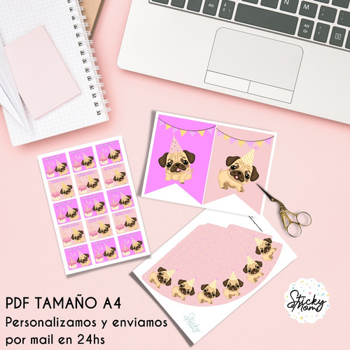 Kit Imprimible Cumpleaños Perro Pug Cumple De Perritos!