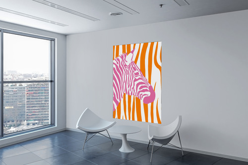 Cuadro Moderno Mural Cebra Rosa Con Fondo Naranja Vibrante Full Hd