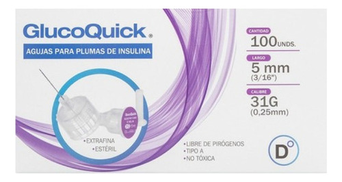 Agujas Pluma Insulina Glucoquick 31g X 5mm X 100 Unidades