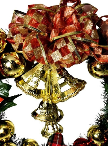 Imagem 3 de 4 de Enfeite Guirlanda Artesanal De Natal Luxo Papai Noel E Sinos
