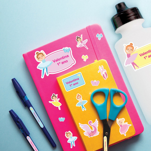 Imagem 2 de 3 de Etiquetas Escolares Bailarina Personalizadas Menina Kit Jumb