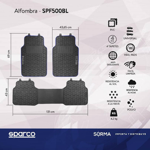 Imagen 2 de 10 de Cubre Alfombra Auto Camioneta Universal Sparco 3 Piezas