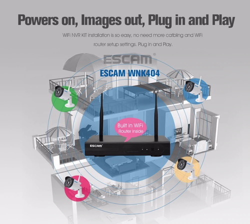 Kit Nvr Wifi 4 Camaras De Seguridad 3mp Wi-fi Escam Wnk404
