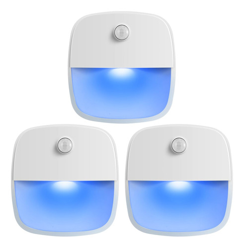 Luz De Noche Led Con Sensor De Movimiento Azul Pack De 3