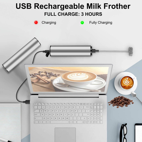 Espumador De Leche Manual Recargable Con 3 Batidores