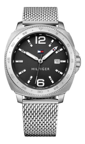 Reloj Tommy Hilfiger Hombre Lucas 1791428 Color Del Fondo Negro Color De La Malla Plateado Color Del Bisel Plateado