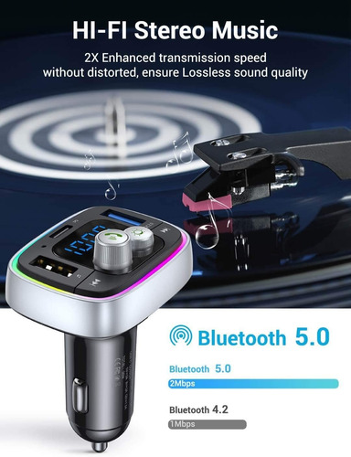 Imagen 2 de 6 de Ainope Fm Transmitter Bluetooth For Car, 36w/6a Pd&qc3.0 Blu