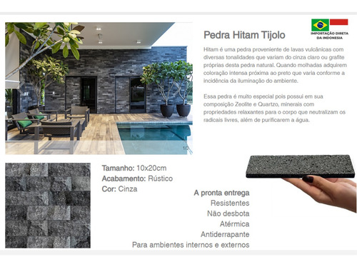 Pedra Hitam Tijolo Bruto Hitam Bruta 10x20 Revestimento Luxo
