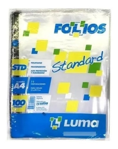 Folios Luma A4 Standard Pack X 100 Unidades Lomo Negro