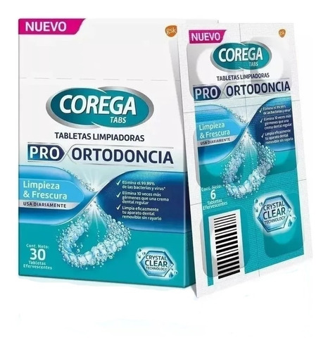 Corega Tabs Tabletas Limpiadoras Pro Ortodoncia X30 Unidades