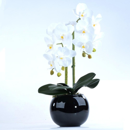 Arranjo 2 Orquídeas Artificiais Brancas Aquário Preto Pity