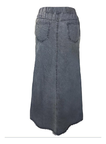 Falda Vaquera Elástica De Talla Grande Para Mujer (con Boton