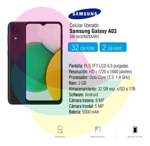 Imagen 2 de 8 de Celular Samsung Galaxy A03 Core 2gb 32gb Negro Cuotas