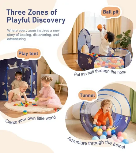 Juguete Infantil 3 en 1 con Temática Oceánica, Carpa de Playa, Casa de Juegos Plegable con Túnel, Piscina de Pelotas y Aro de Baloncesto para Niños y Niñas Juguete Infantil 3 en 1 con Temática Oceánica, Carpa de Playa, Casa de Juegos Plegable con Túnel, Piscina de Pelotas y Aro de Baloncesto para Niños y Niñas