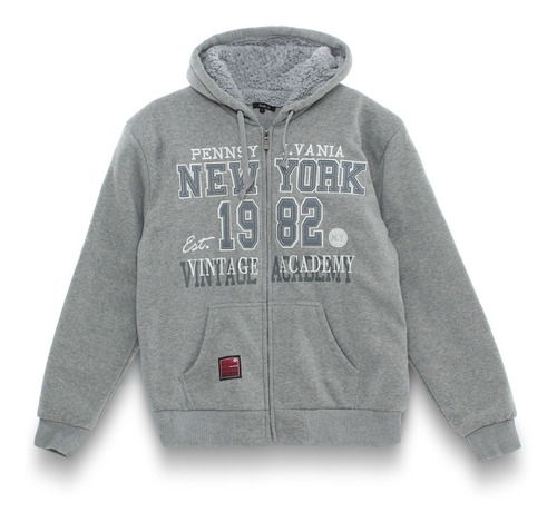Sudadera Hombre Hoodie Cierre Bordada Interior Felpa Gorro