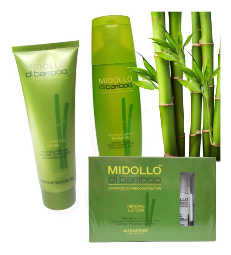 Kit Midollo Bamboo Shampoo Mascarilla Y Ampolletas Alfaparf