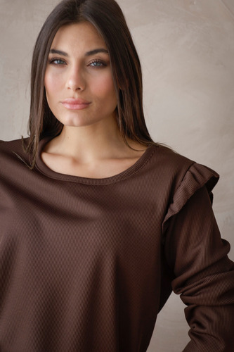 Remera Waffle Panal Frizado Manga Larga Volados Talle Grande