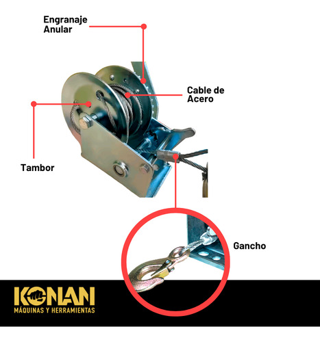 Malacate Manual Konan Tkmc/05 3 450 Kg 10 M Cable
