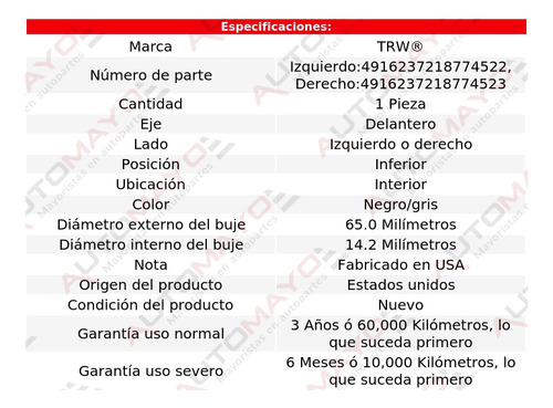 1/ Horquilla Delantera Inf Int Trw Focus Ford 2012-2017