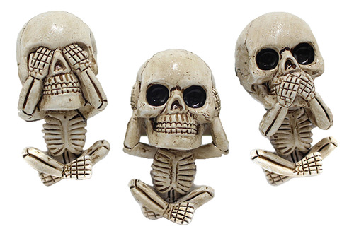 3 Piezas De Resina Cráneo Esqueleto Estatua Figurita