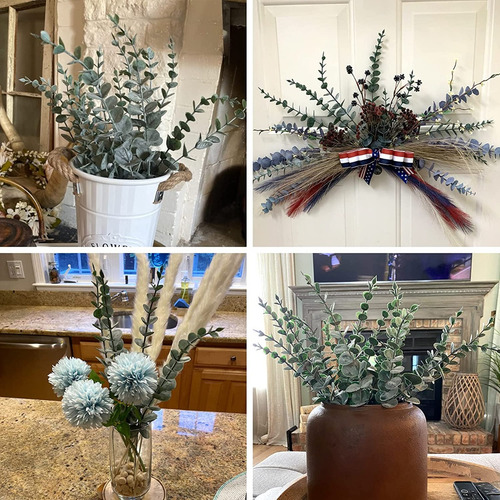 24 Piezas Tallos De Eucalipto Decoración Hojas Artificiales