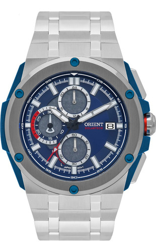 Relógio Orient Masculino Solartech Aço Esportivo Mbssc259 Cor da correia Prateado Cor do bisel Prateado Cor do fundo Azul