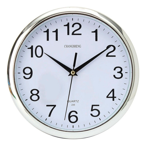 Reloj Analogico De Pared Con Borde Cromado 26cm Fondo Blanco