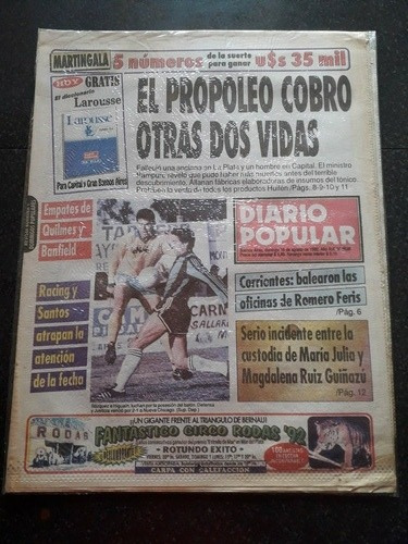 Diario Popular 16/8 1992 Quilmes Propoleo Corrientes Guiñazu