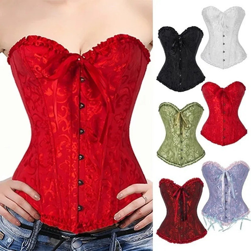 Mujer Satén Deshuesado Corsé Overbust Gótico Bustier Top