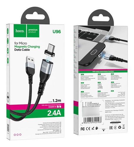 Cable Magnetico Usb A Micro Usb V8 1.2m Hoco U96 Negro