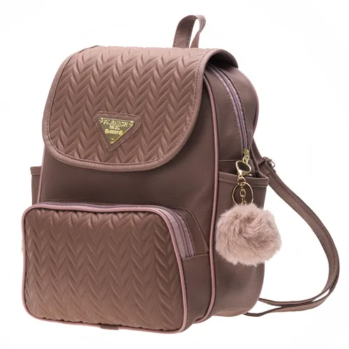 Mochila Feminina Bolsa Escolar Reforçada Trabalho C/ Pompom Rosa-...