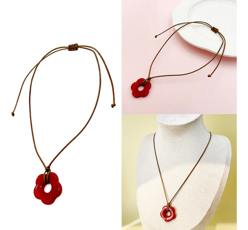 (r) Collar Tipo Gargantilla Acrílica Roja Con Cadena De Cuer