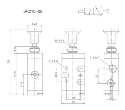 Válvula Pneumática Acionamento Manual 3/2 Botão Mola 1/4