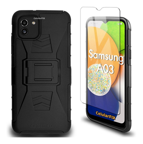 Funda Protector P/ Samsung A03, Uso Rudo Con Clip + Mica