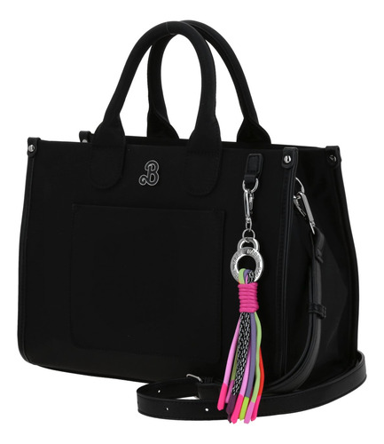 Bolso Tipo Satchel Barbie Gorétt Con Colgante Gia P25 Negro Floreado Níquel Negro