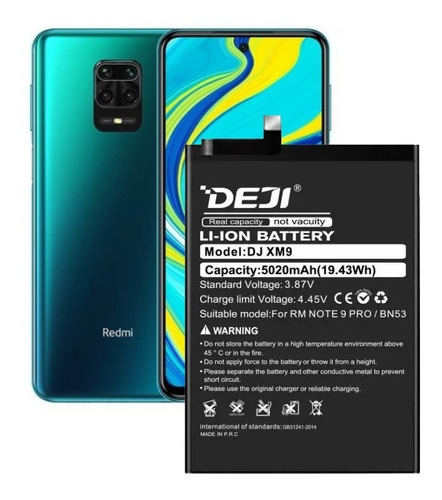 Bateria Xiaomi Redmi Note 9 Pro / Pro Max 5020mah Marca Deji