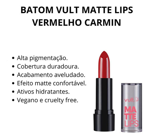 Vult Batom Matte Lips Vermelho Carmin 3,8g