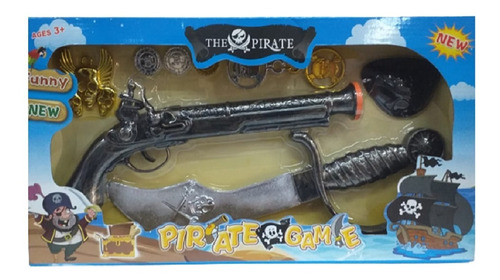 Set De Pirata En Caja Con Pistola Espada Parche Y Accesorios