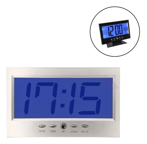 Relógio Mesa Lcd Digital Despertador Temperatura Led Azul Gr