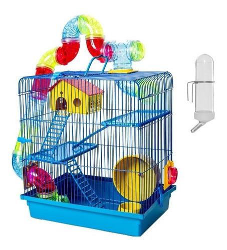 Gaiola Hamster 3 Andares Luxo Completa Bebedouro Casa E Tubo