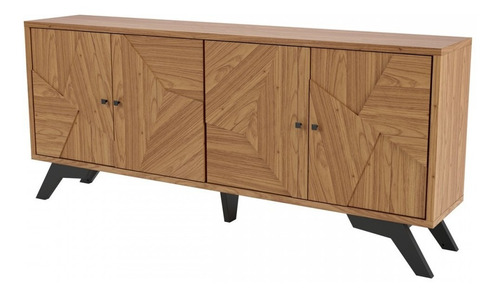 Balcão Buffet Mosaico 4 Portas 100% Mdf Freijo/preto Fosco Cor Marrom