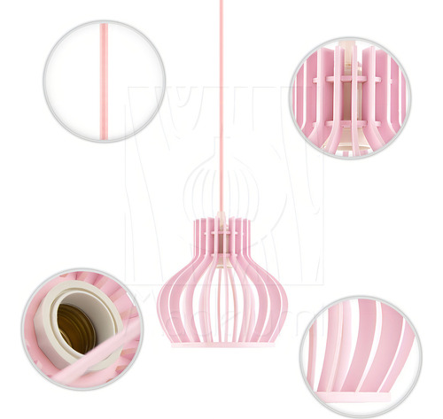 Kit 3 Pendente Lustre Madeira Para Sala Quarto Cozinha E27 Cor Rosa-claro 110V/220V