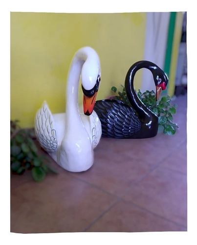 Cisne Par Negro, Blanco Decoración Para Hogar Interior 53cm