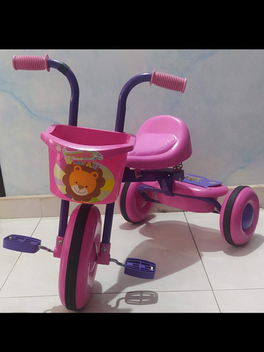 Triciclo Para Niñas Metálico Con Canasta, Rosado Y Morado