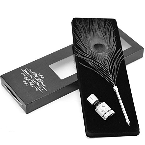 Quill Pen, Pluma De Pavo Real De Lujo Y Conjunto De Tinta