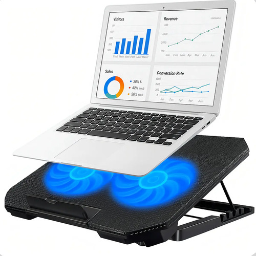 Suporte Premium Notebook Base Refrigerada Com 2 Coolers ManoThor Ventoinhas Potentes Mesa Projetada Para Laptop Até 17 Polegadas