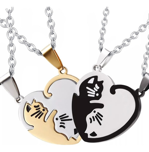 Collar De Pareja De Acero Inoxidable Love Cat