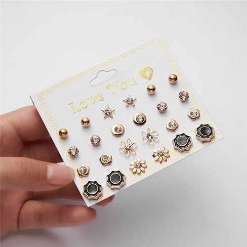H Set De Doce Pares De Pendientes De Cristal Y Perlas W 4014
