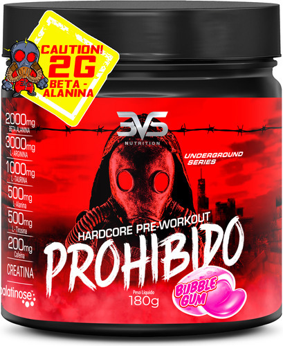 Pré Treino Prohibido 180g - Sabor: Bubble Gum - Fórmula Exclusiva Com Creatina, Beta Alanina, Taurina, Cafeína, Arginina, L-tirosina, Palatinose E  L-alanina