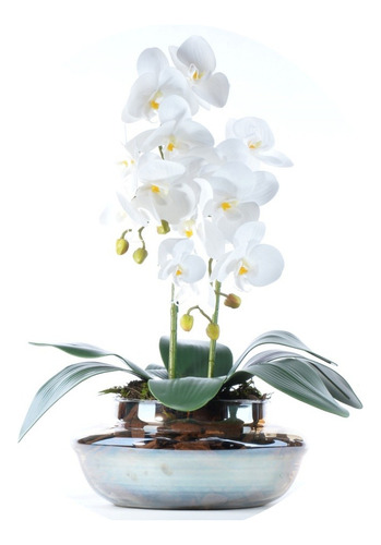 Arranjo De Orquídea Artificial Em Terrário Pequeno Ambar